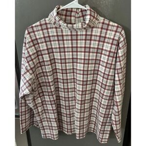Cape Isle Knitters Top Women's XL Red Green White‎ Plaid Xmas Turtleneck Vintage